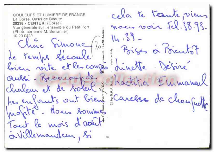 Centuri (Corse) — Vue aérienne du Petit Port — Éditions Jean-Jaurès — Verso