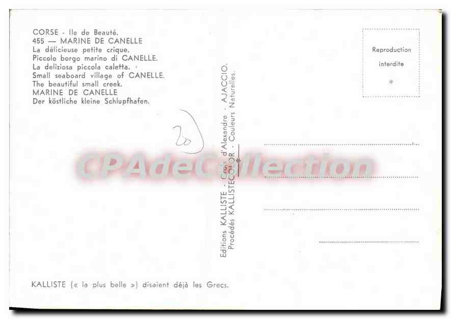 Marine de Cannelle — Corse — Éditions Kalliste — Verso