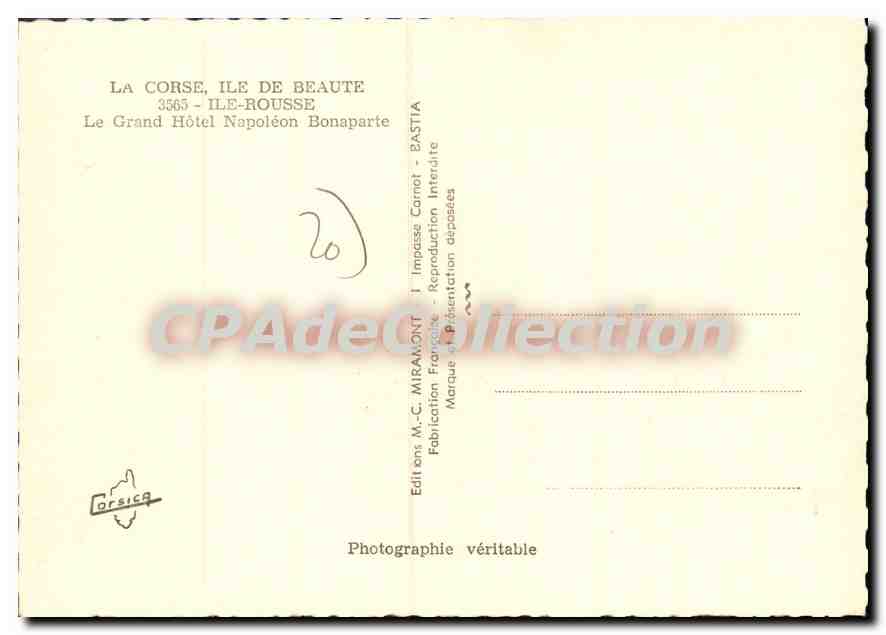 Ile Rousse - Corse - l'Hôtel Napoléon — Édition M.C. Miramont, Bastia — Reverso