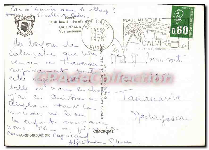 Calenzana — Vue aérienne — Imprimeur Combier (71, S.A.L.) — Verso