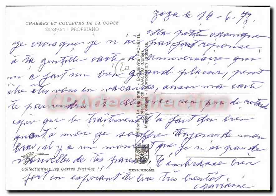 CPSM La Corse Propriano — Verso