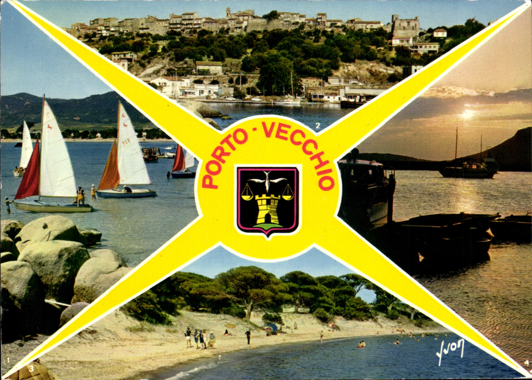 Porto-Vecchio — Panoramablick mit Segelbooten und Strand — Éditions d'Art Yvon