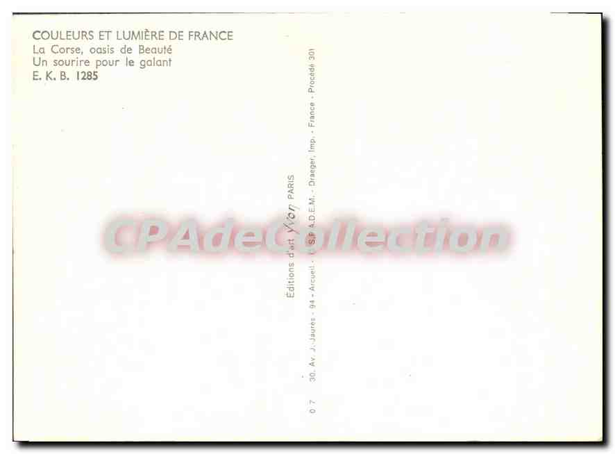 La Corse, oasis de Beauté — Un sourire pour le galant — Éditions d'Art Vion, n° 1285 — Verso