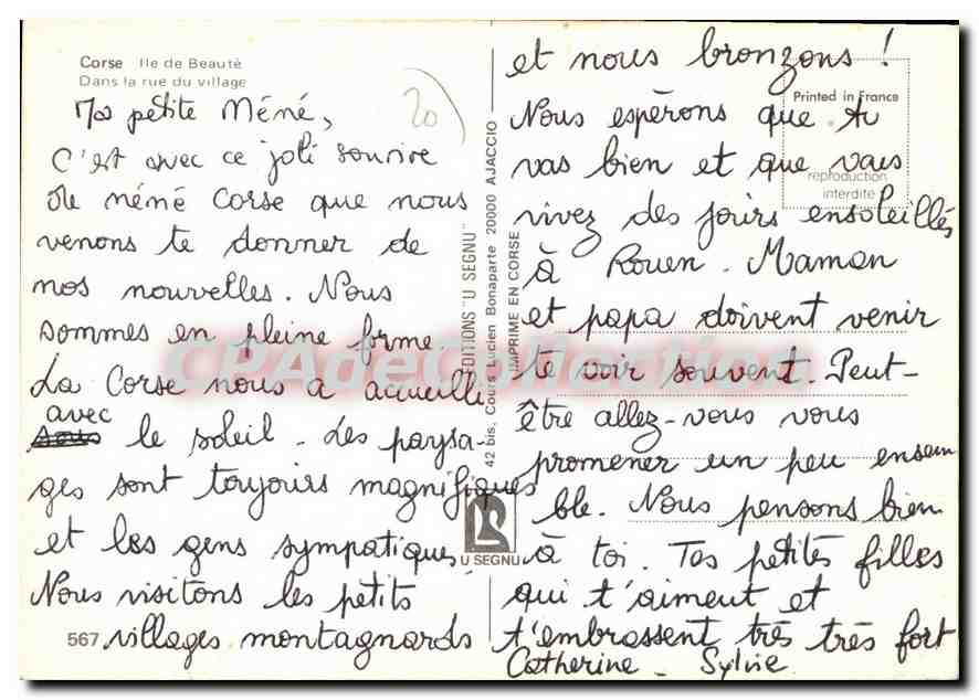 Corse - Île de Beauté — Dans la rue du village — Éditions Lucien Bonaduce, Ajaccio, n°567 — Verso