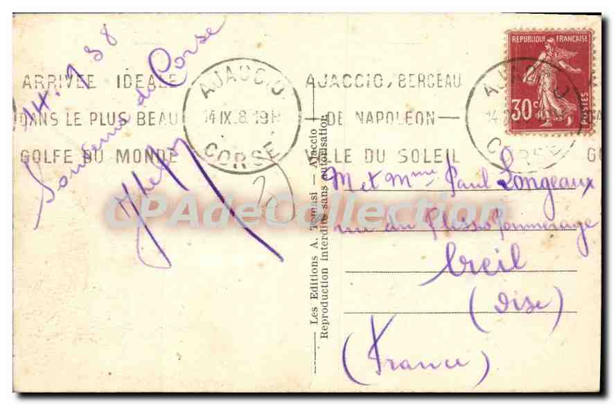 CPA Ajacio Avenue Du Consul — Rückseite