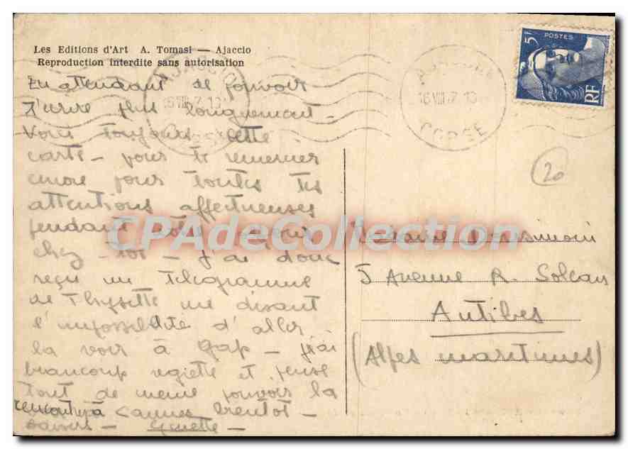 Ajaccio — Fond du golfe — Les Éditions d'Art A. Tomasi, n° 2690 — Reverso