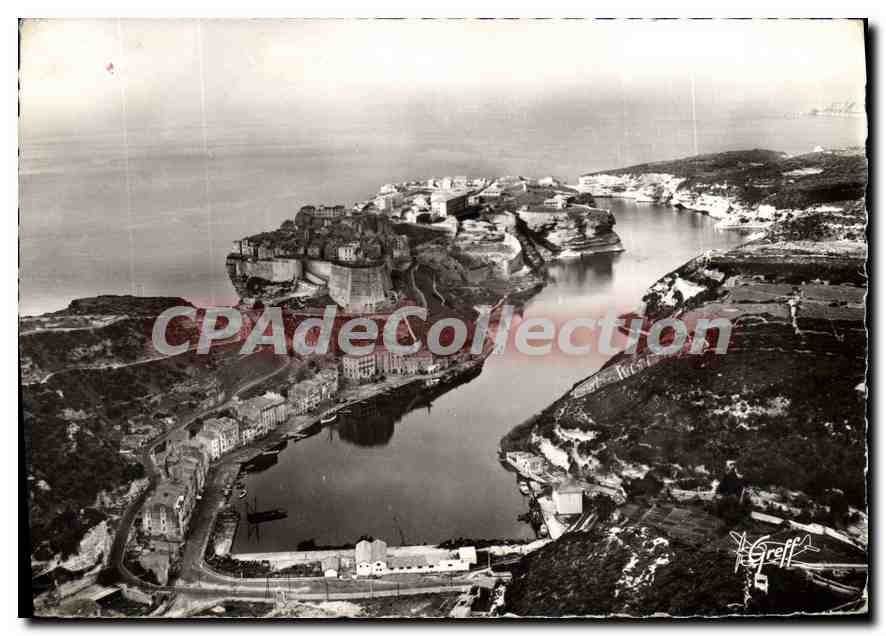 Bonifacio (Corse) — Vue aérienne. La Ville et le Port — Photo Véritable Repr. Interdite