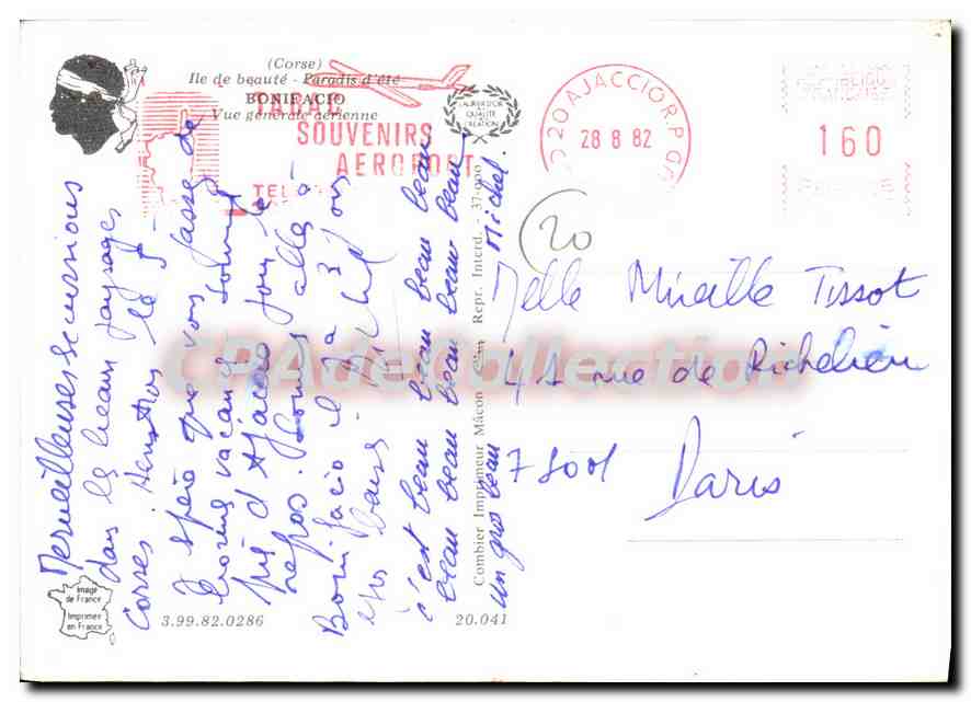 Bonifacio — Vue générale aérienne — Bonifacio Souvenirs Aéromodèle — Verso