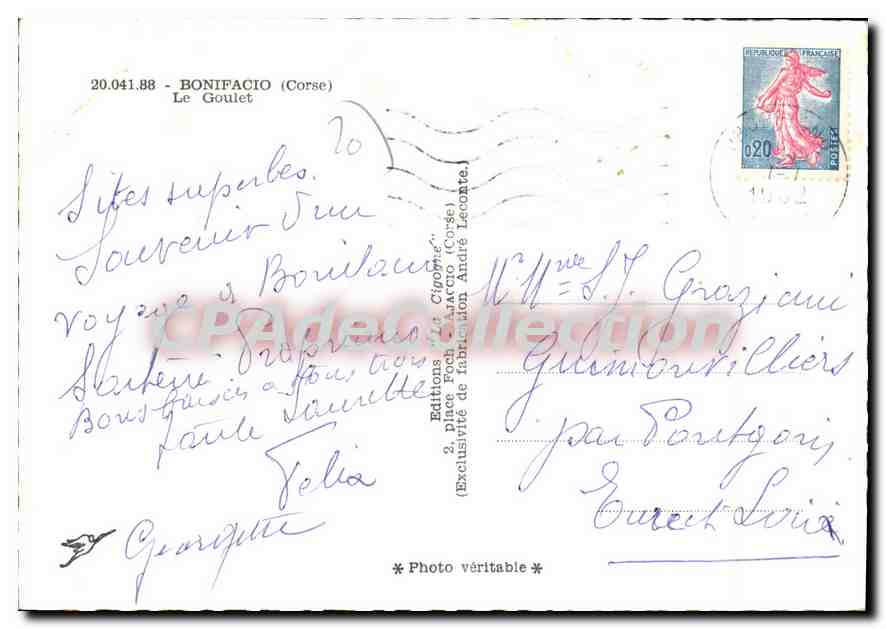 Le Goulet — Corse — Éditions 'La Cigogne' — Verso