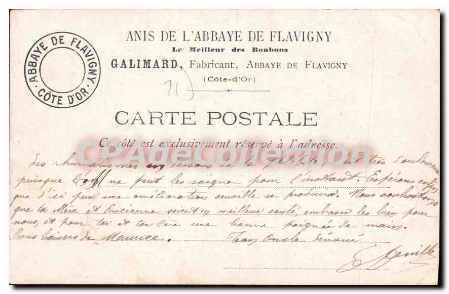 CPA Abbaye De Flavigny Fabrique D'Anis — Verso
