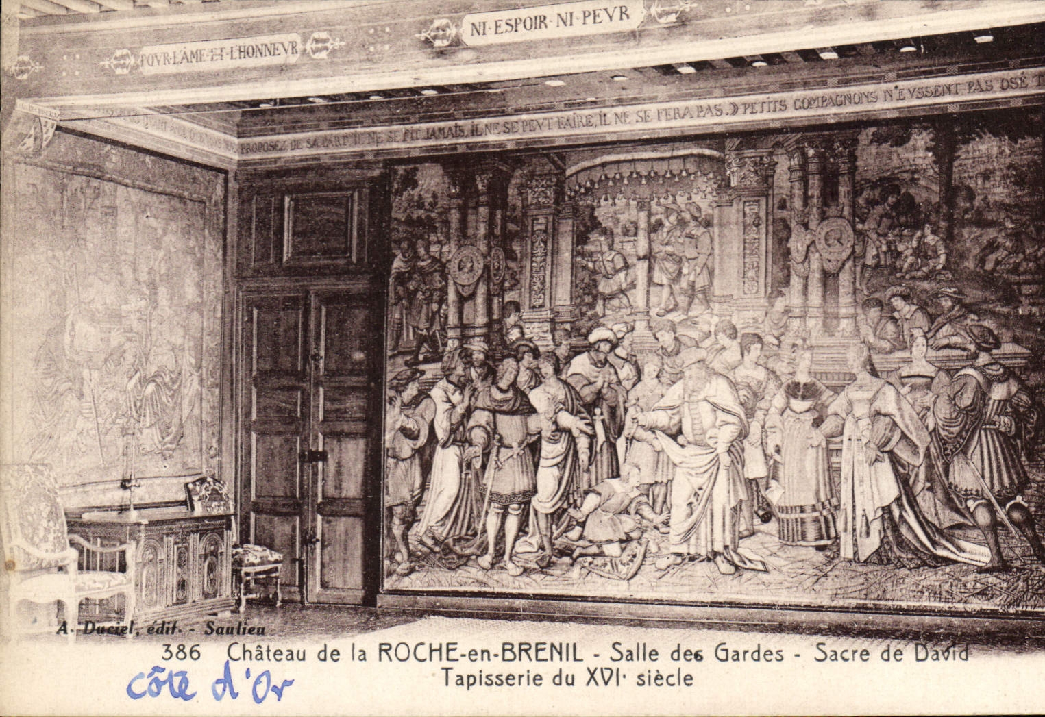 Château de la ROCHE-en-BRENIL - Salle des Gardes - Tapisserie du XVIe siècle - Sacre de David