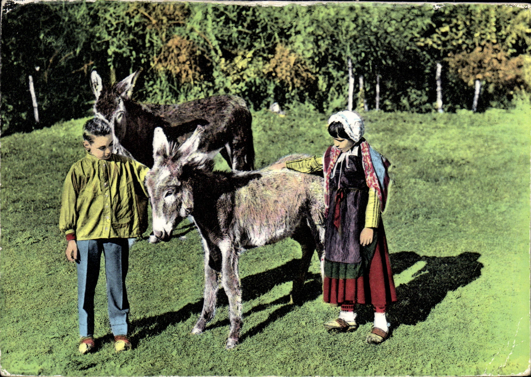 Enfants avec ânes — Scènes et Costumes Morvandiaux — Héliocolor
