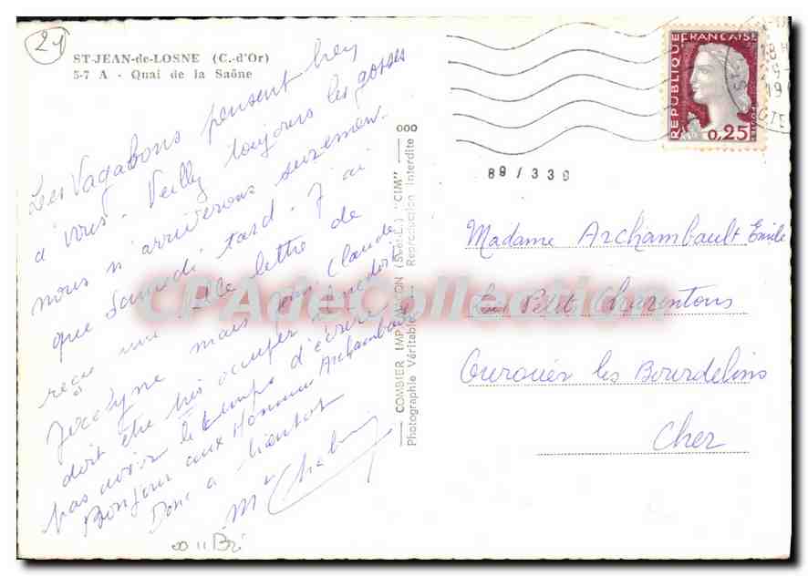 Vue aérienne de Saint-Jean-de-Losne — Quai de la Saône — éditeur Combière — Verso