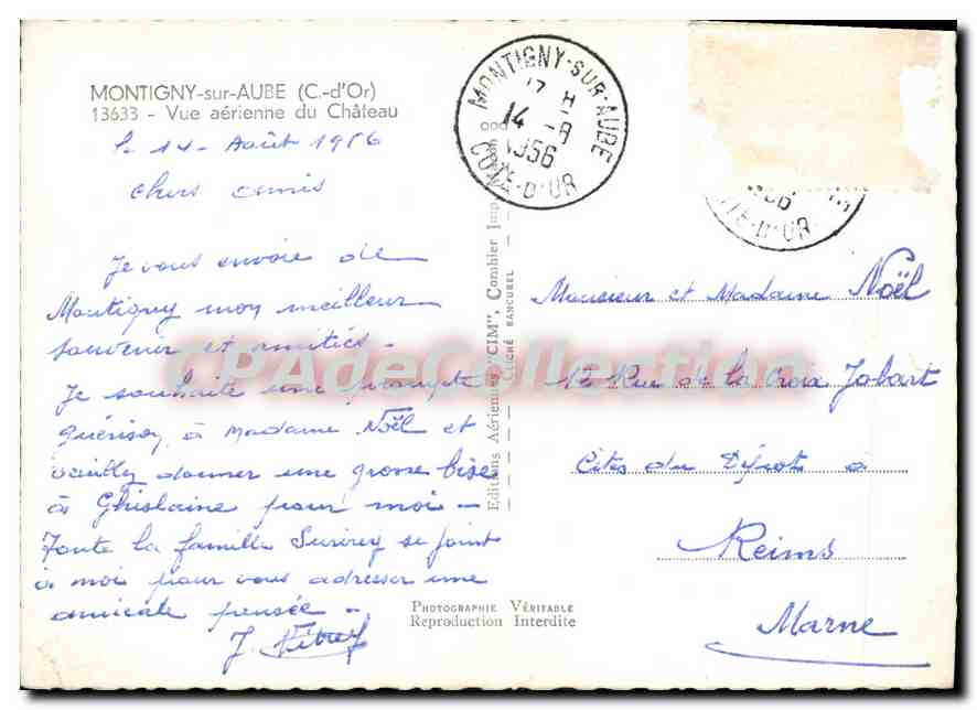 Montigny-sur-Aube — Luftbild des Schlosses — Aériennes CIM, Combier Editions — Rückseite