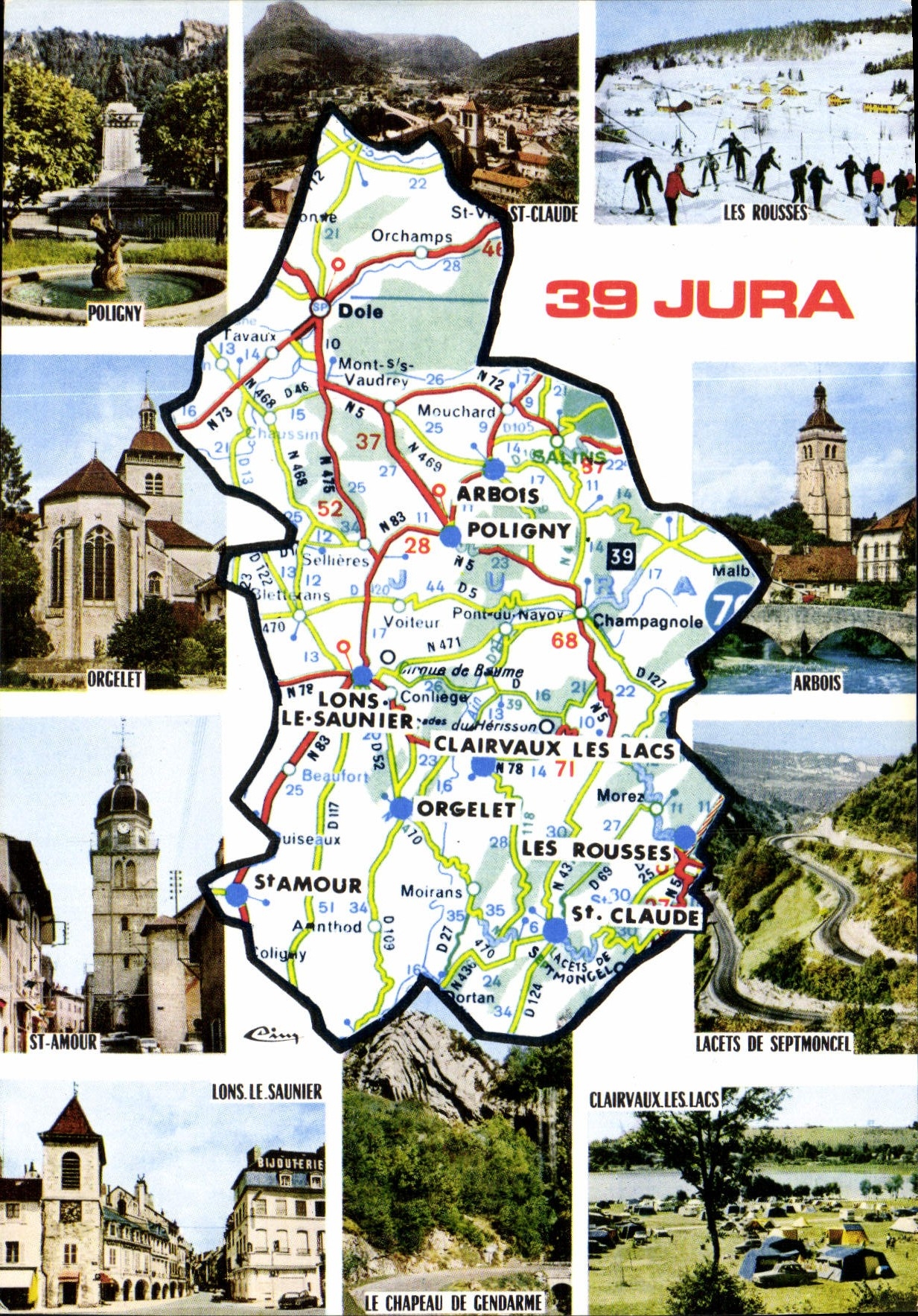 Jura — Carte touristique avec photos de lieux — Éditeur Combiner Imprimeur Macon, n° 989