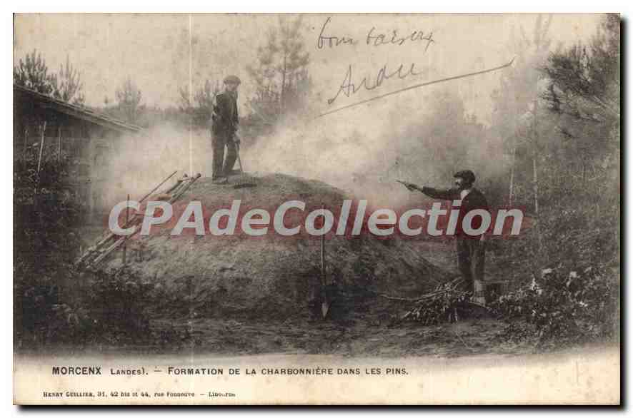 Morcenx (Landes) — Formation de la charbonnière dans les pins — Henry Guillier, 31, 42 bis et 44, rue Fonnouvre — Libo-Fan