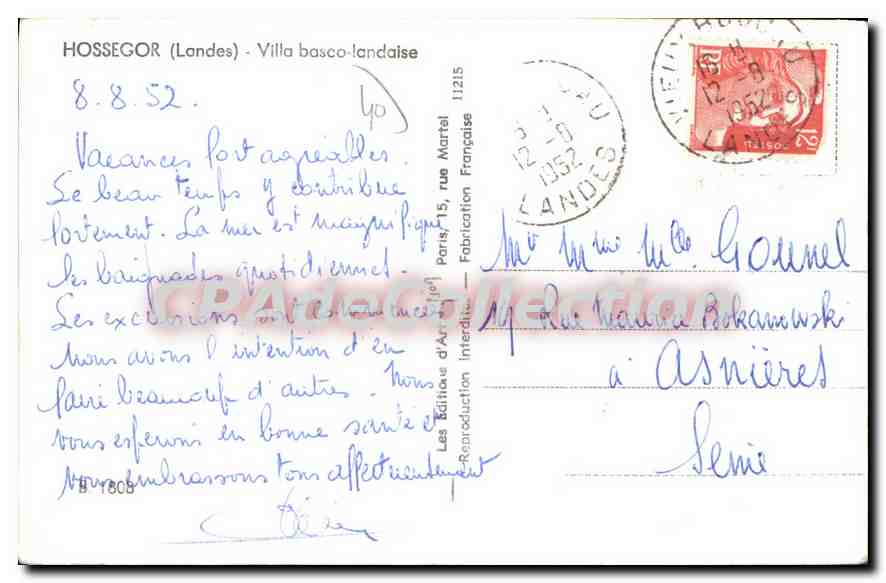 CPA Hossegor Landes Villa Basco Landaise  — Verso