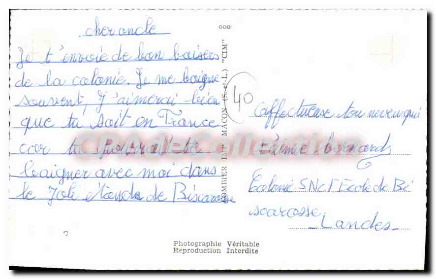 CPA Souvenir de Biscarrosse Landes  — Verso