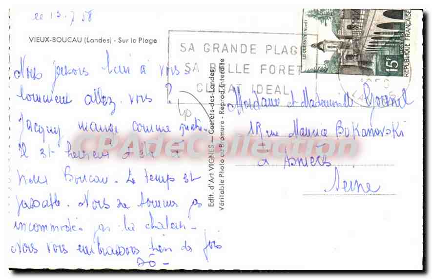 CPA Vieux Boucau Landes Sur la Plage  — Rückseite