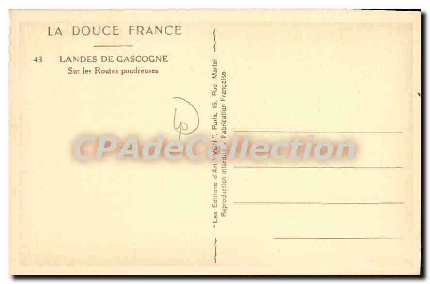 CPA La Douce France Landes de Gascogne Sur Les Route Poudreuses  — Verso