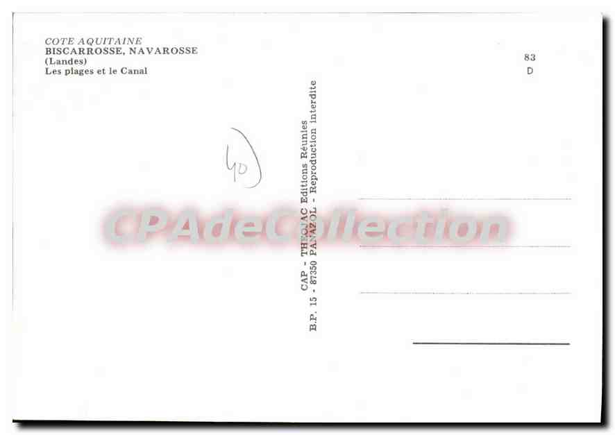 CPSM Cote Aquitaine Biscarrosse Navarosse Landes Les Plages et le Canal  — Verso