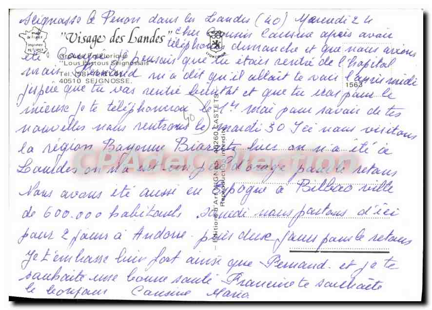 CPSM Visage des Landes  — Verso