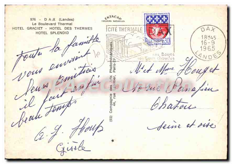 CPSM Dax Landes Le Boulevard Thermal Hotel Graciet Hotel des Thermes Hotel Splendid  — Verso