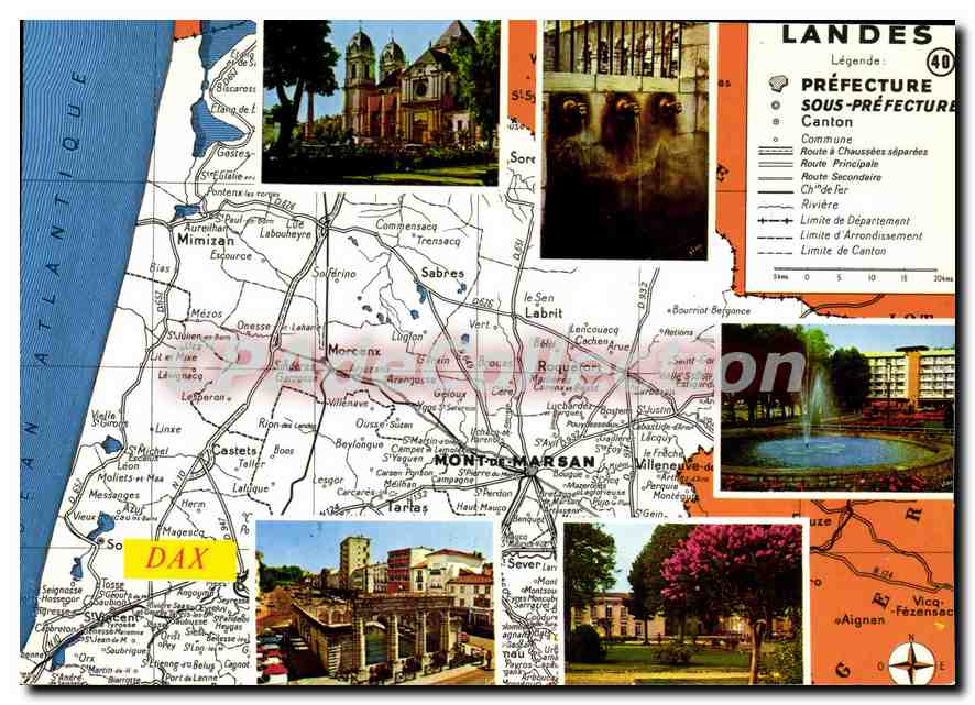 Dax — Landes — Carte postale avec carte et photos
