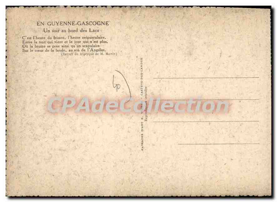 CPSM En Guyenne Gascogne Un soir au bord des Lacs  — Verso