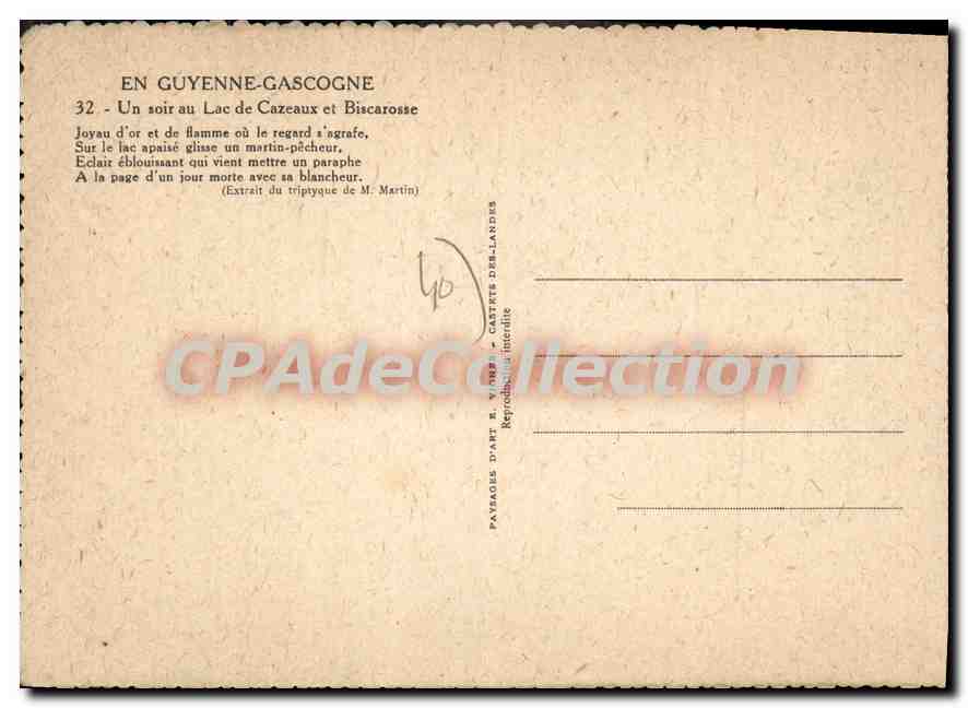 CPSM En Guyenne Gascogne Un Soir au Lac de Cazeaux et Biscarosse  — Verso