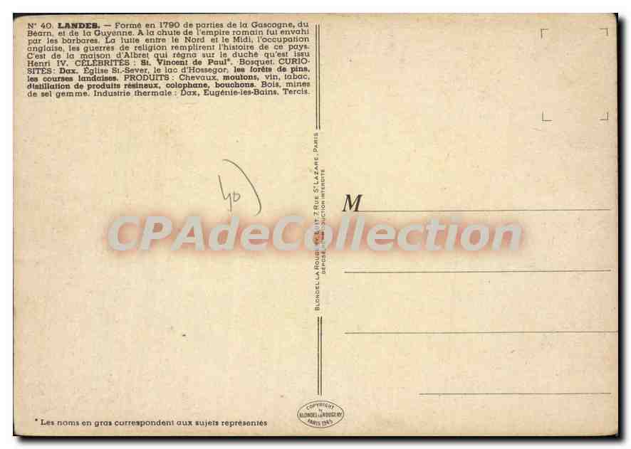 CPSM Landes Forme en 1790 de parties de la Gascogne  — Verso