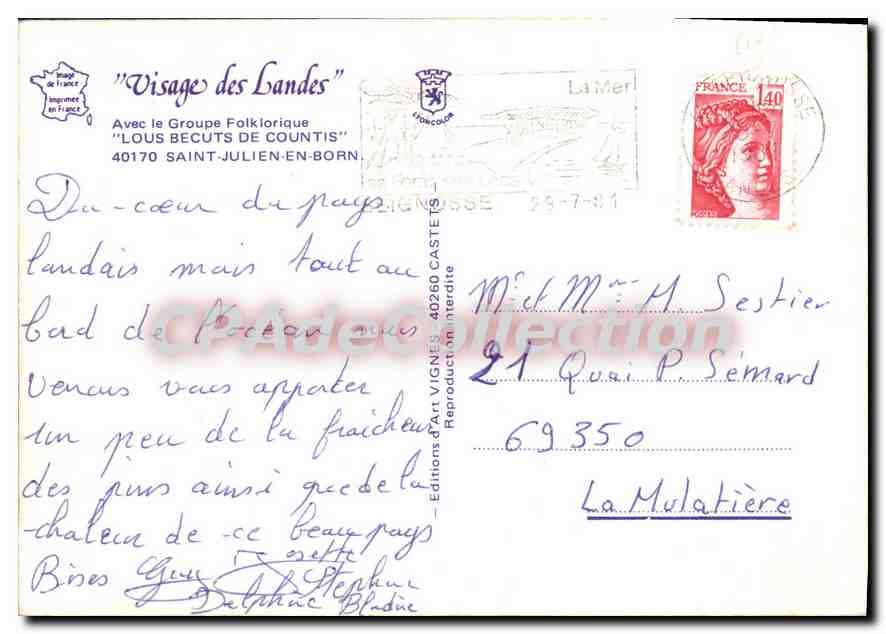 CPSM Visage des Landes Avec le Groupe Folklorique Lous Becuts de Countis  — Verso
