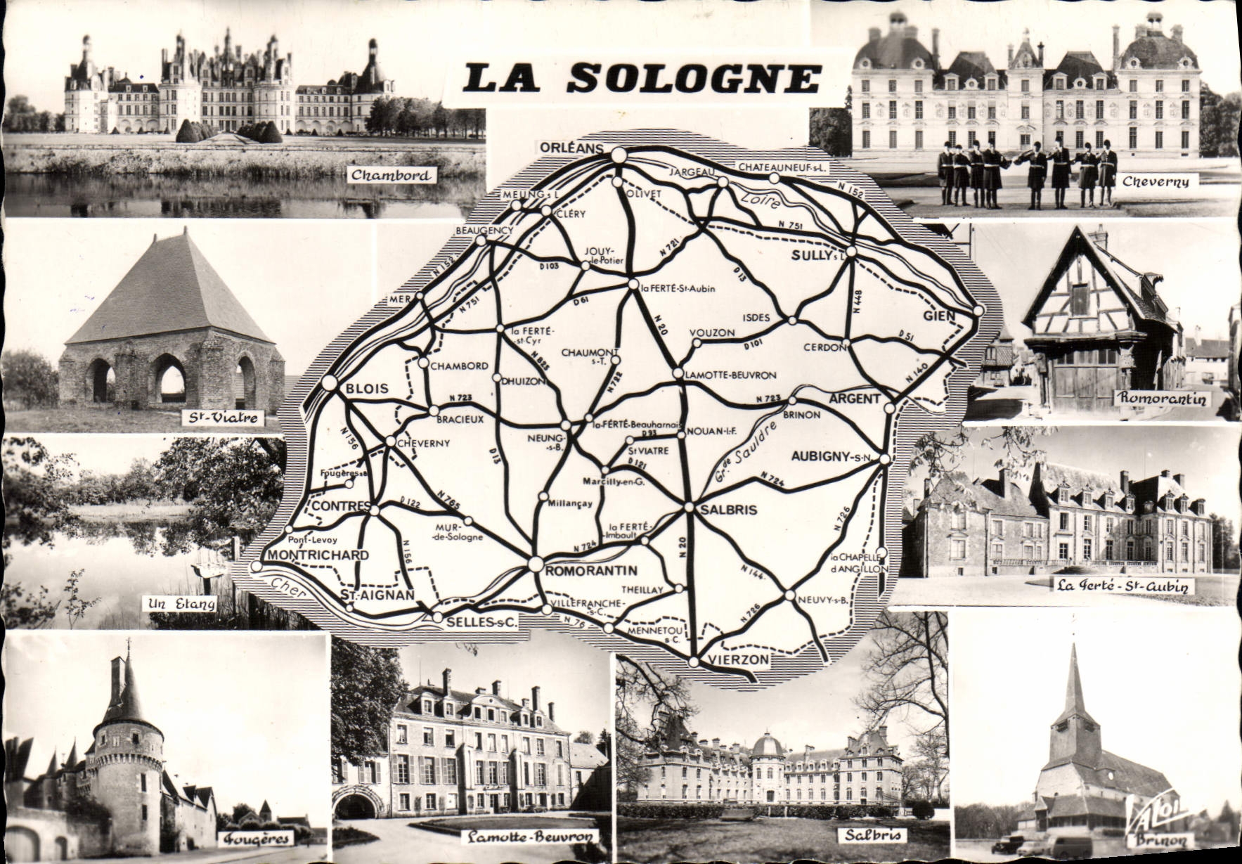 La Sologne — Carte postale touristique avec carte et photos — Éditions Valoïe, Blois