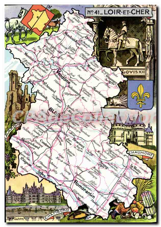 Loir-et-Cher — carte historique — Éditeur J. Pinchon, n°41