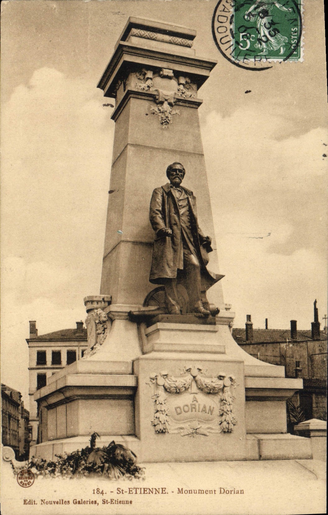 St-Étienne — Monument Dorian — Edit. Nouvelles Galeries, n°184 - Anverso