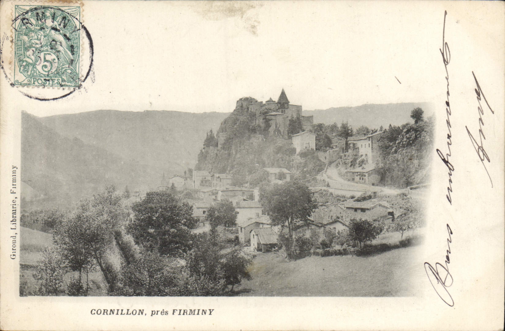 Cornillon, près Firminy — vue du village et du château sur rocher — Giroud, Librairie, Firminy