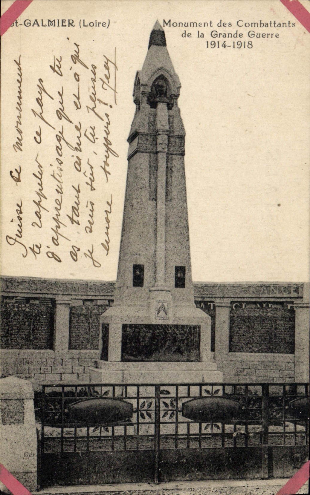 St-Galmier (Loire) — Monument des Combattants de la Grande Guerre 1914-1918 — éditeur inconnu, n° de série 66