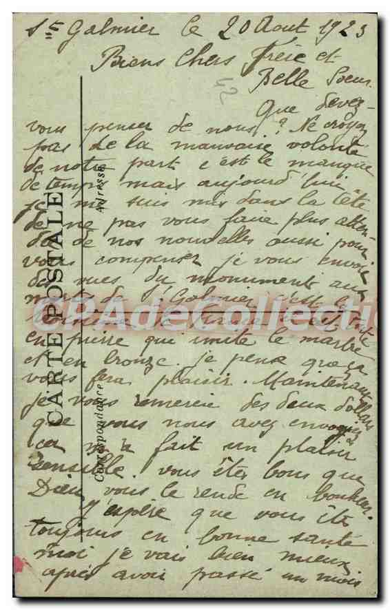 St-Galmier (Loire) — Monument des Combattants de la Grande Guerre 1914-1918 — éditeur inconnu, n° de série 66 — Verso