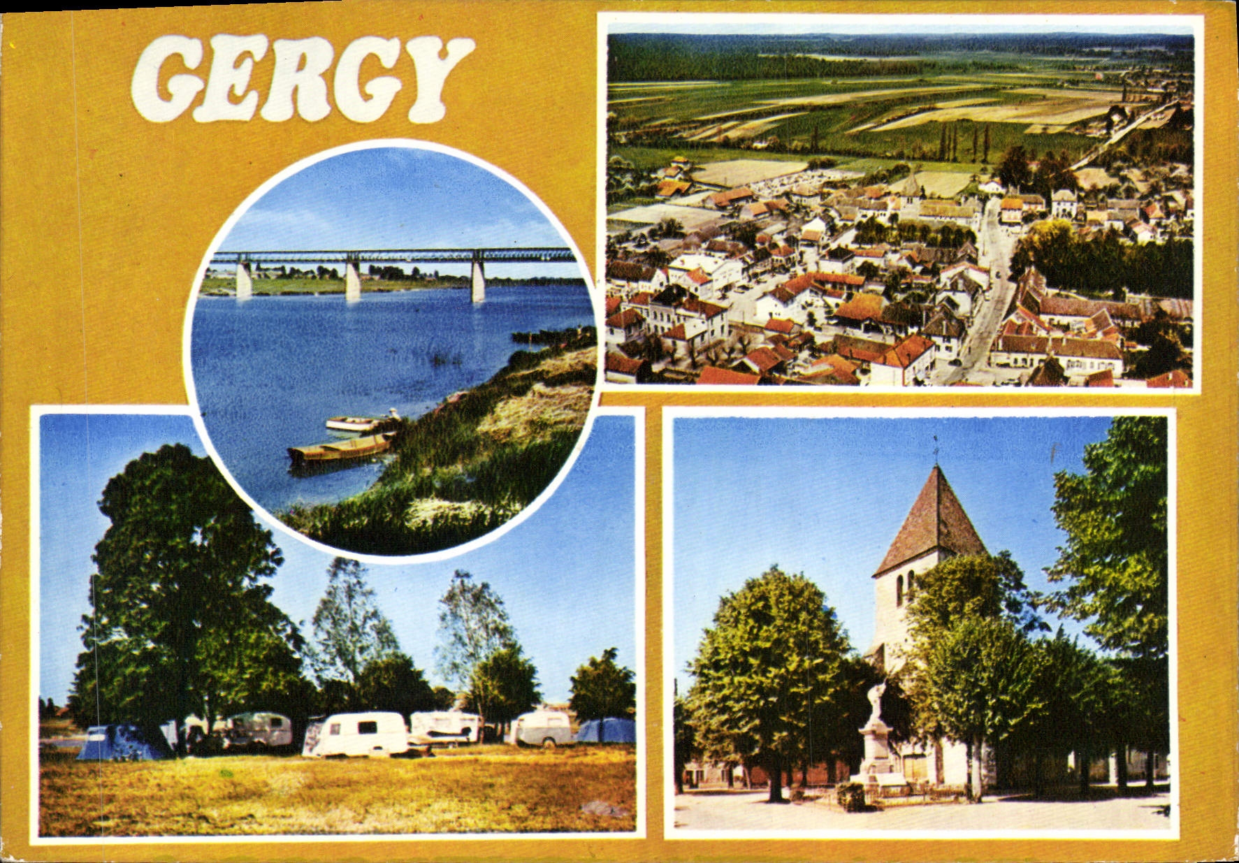 Gergy — Vue aérienne, camping, église — éditeur CAFÉ-DECK