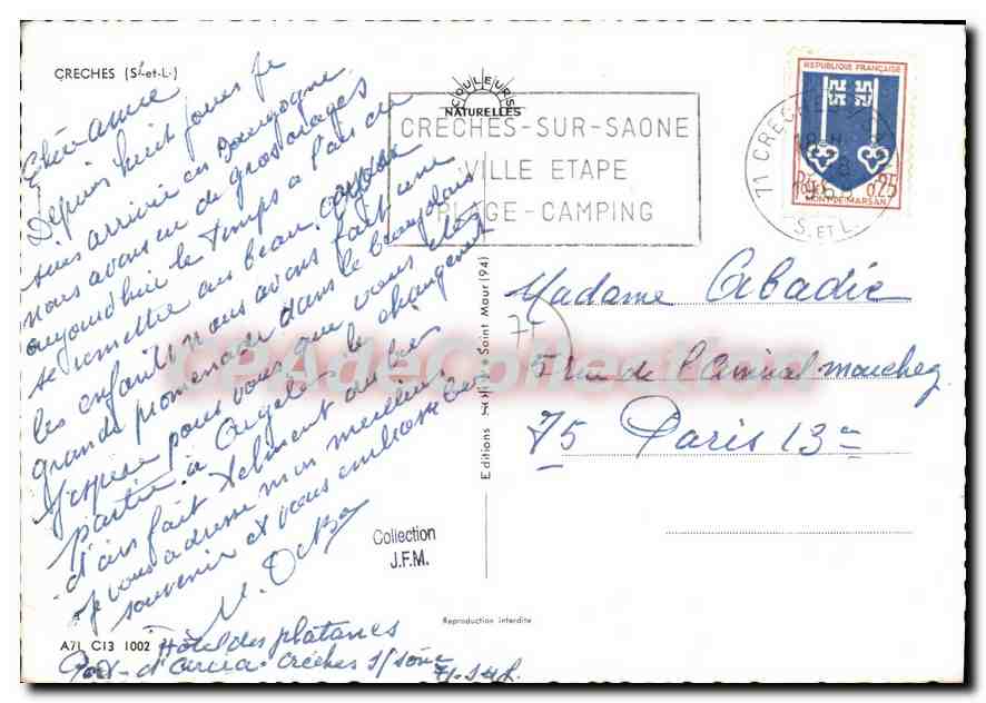 Château de Créches-sur-Saône — vue aérienne — Éditions J.F.M. n°1002 — Rückseite