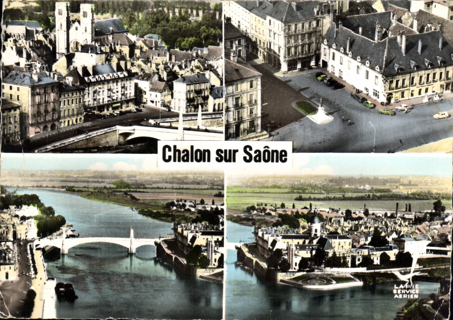 CPSM En Avion Au Dessus De Chalon sur Saone La Cathearale St Vincent La Place Port Villiers Le Pont