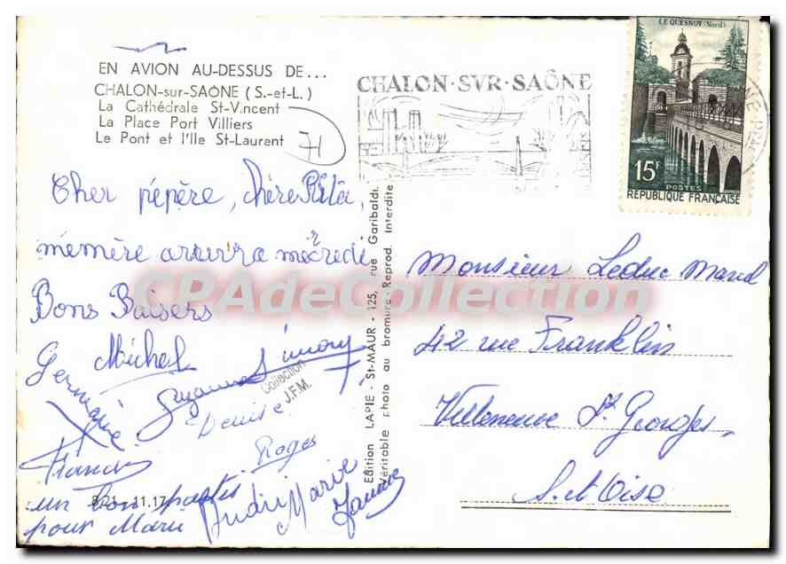 CPSM En Avion Au Dessus De Chalon sur Saone La Cathearale St Vincent La Place Port Villiers Le Pont — Achterkant