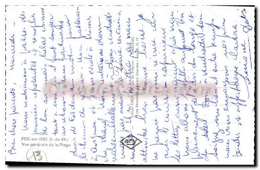CPA Fos sur Mer Vue Generale de la Plage  — Verso