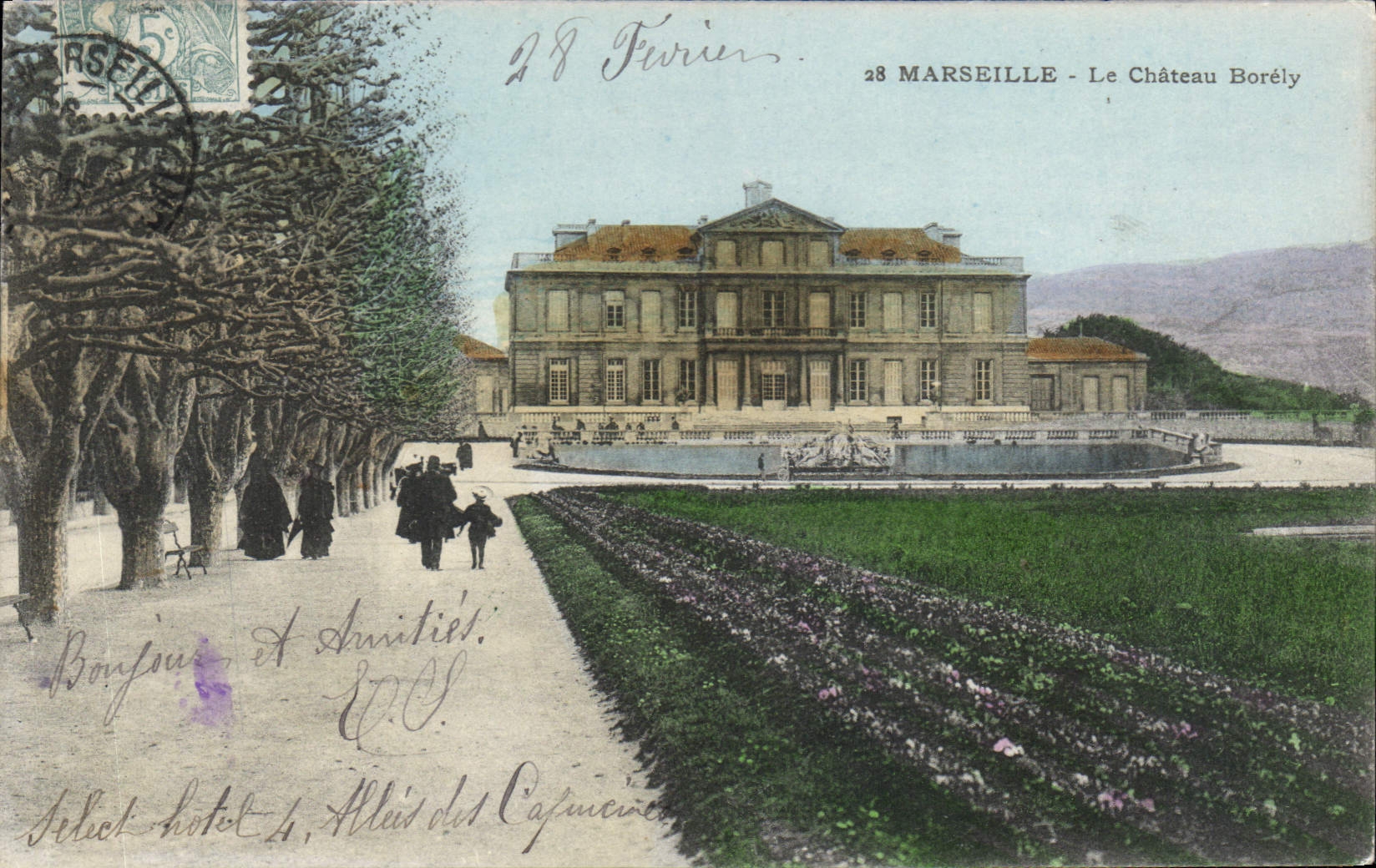Marseille - Le Château Borély — vue du parc avec allée et fontaine — éditeur non identifié, n° de série non visible