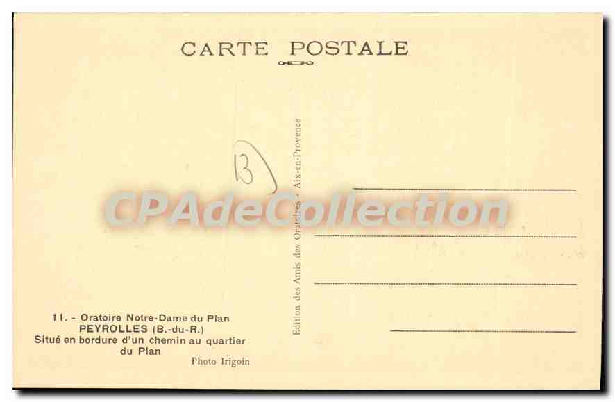 Oratoire Notre-Dame du Plan — Peyrolles (B.-du-R.) — Édition des Amis des Oratoires d'Aix-en-Provence — Verso