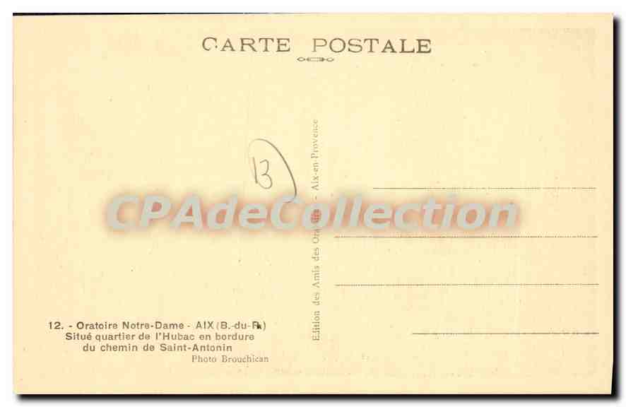 Oratoire Notre-Dame — Aix-en-Provence — Édition des Amis des Oratoires — Rückseite