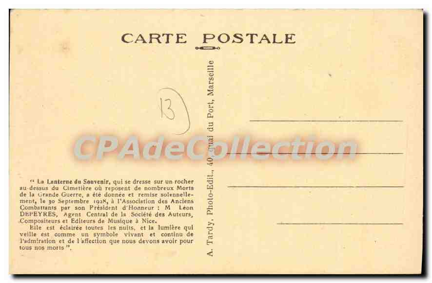 Les Pennes Mirabeau — La Lanterne du Souvenir — Tardy — Achterkant