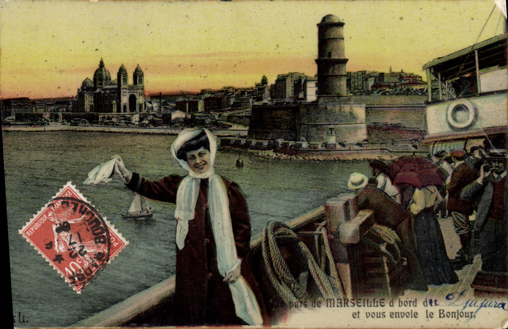 Vue de Marseille — Port et Notre-Dame de la Garoupe — éditée par L. Li