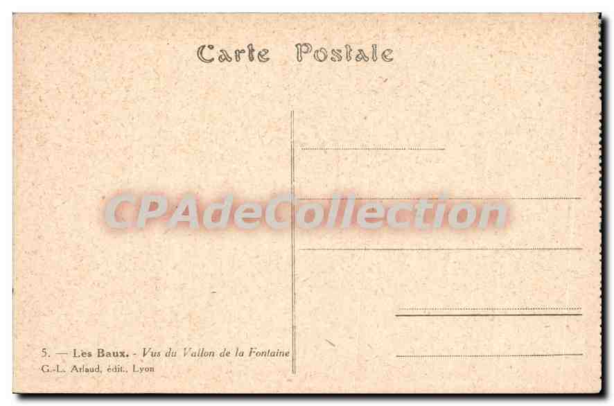Les Baux - Vus du Vallon de la Fontaine — G.-L. Arlaud, édit. Lyon, n°5 — Verso