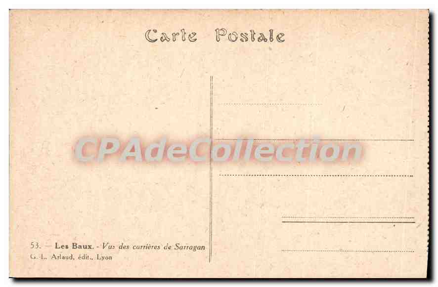 Les Baux — Vista delle carriera di Sarragan — G. L. Arlaud, editore, Lione — Verso